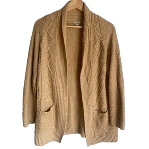 Women’s Cozy Sweater Cardigan; Chunky Knit; Waterfall Sweater; Large; Beige/Tan